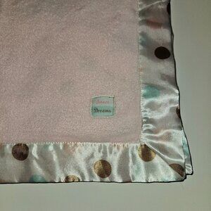 Sweet Dreams Kids Korner Pink Polka Dot Baby Blanket Lovey Fleece Brown Aqua